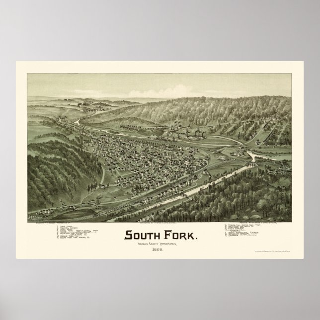 Pôster South Fork, PA Panorâmica Map - 1900 (Frente)