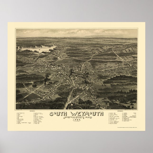 Pôster South Weymouth, Mapa Panorâmico das MÃES - 1885 (Frente)