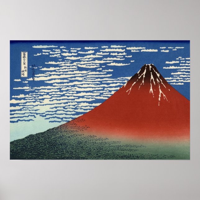 Poster South Wind, Clear Sky (por Hokusai) (Frente)