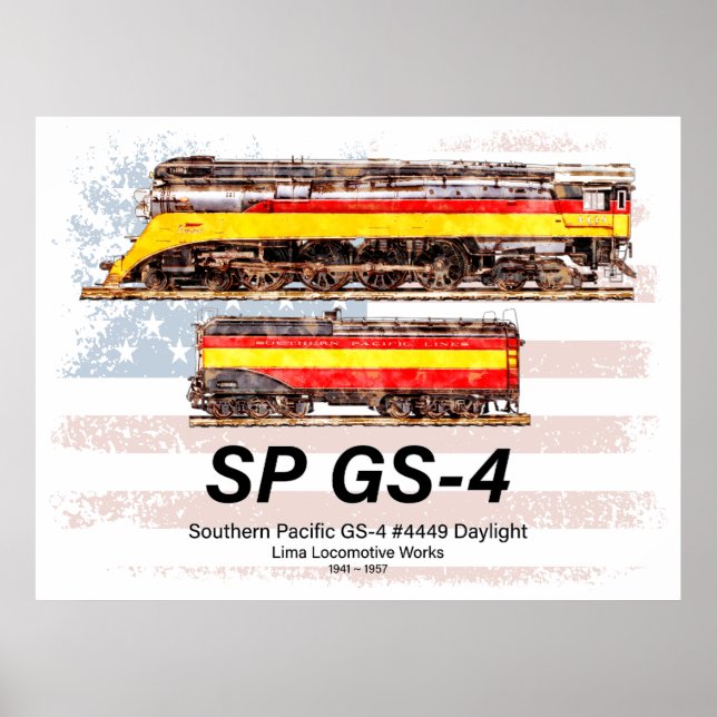 Poster Southern Pacific GS-4 Daylight Locomotive profile (Frente)