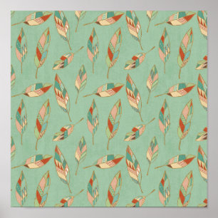 Pôster Southwest Geo Step   Green Feather Pattern