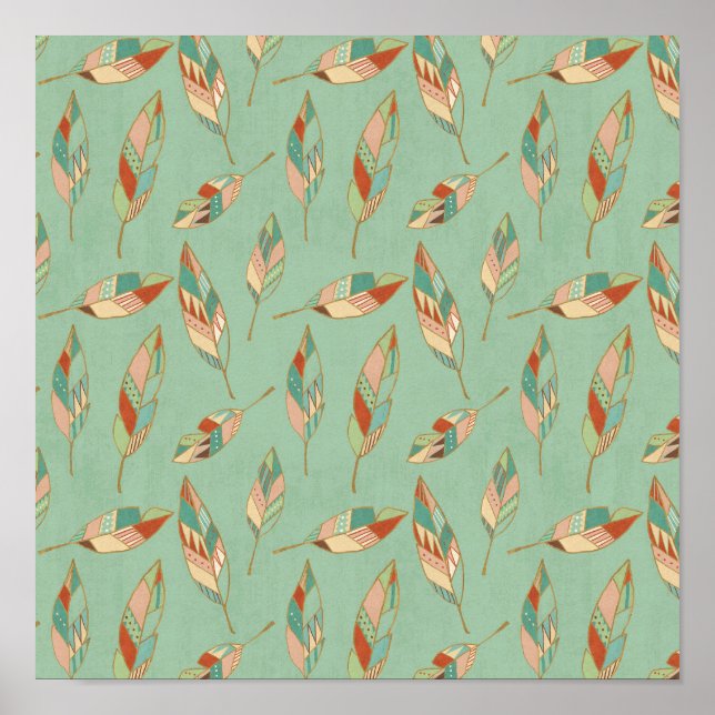 Pôster Southwest Geo Step | Green Feather Pattern (Frente)