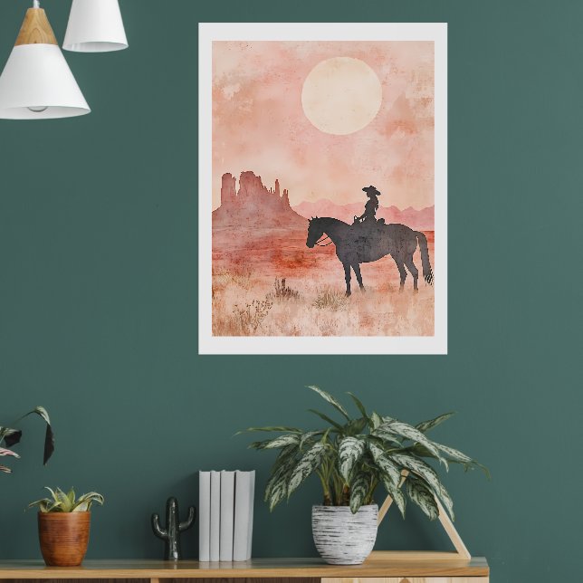 Poster Southwestern Cowgirl Silhouette Desert Sun Artwork (Sala de Estar 1)