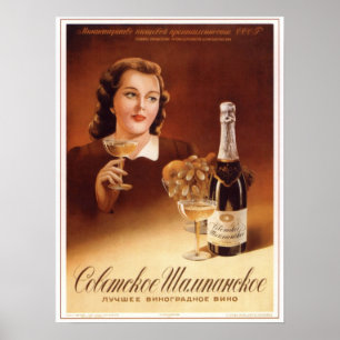 Pôster Soviete Champagne de URSS que anuncia 1952
