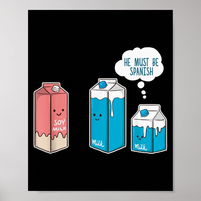 Poster Soy Milk He Must Be Spanish Funny Pun Vegan Gift  (Frente)