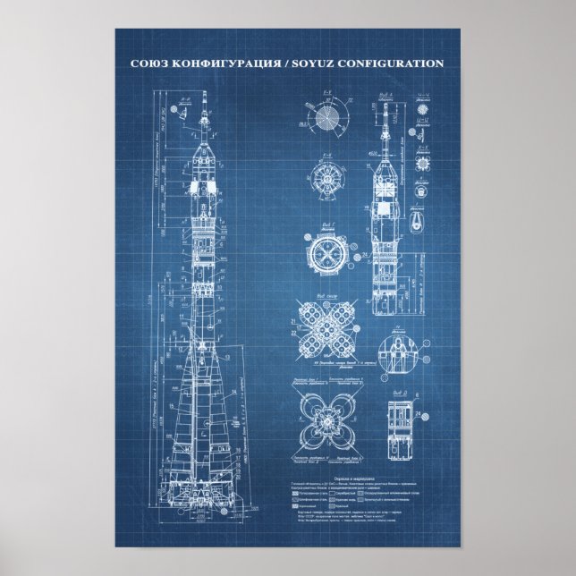 Poster Soyuz Spacecraft Blueprint (Frente)