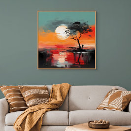 Poster Sozinho junto ao Lago – Solidão ao Pôr do Sol