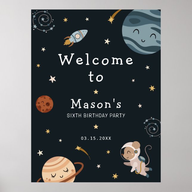 Poster Space Adventure Playful Kids Birthday Party (Frente)