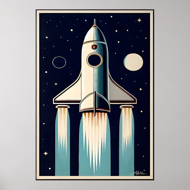 Poster Space Age Retro 50s Rocket Ship (Frente)