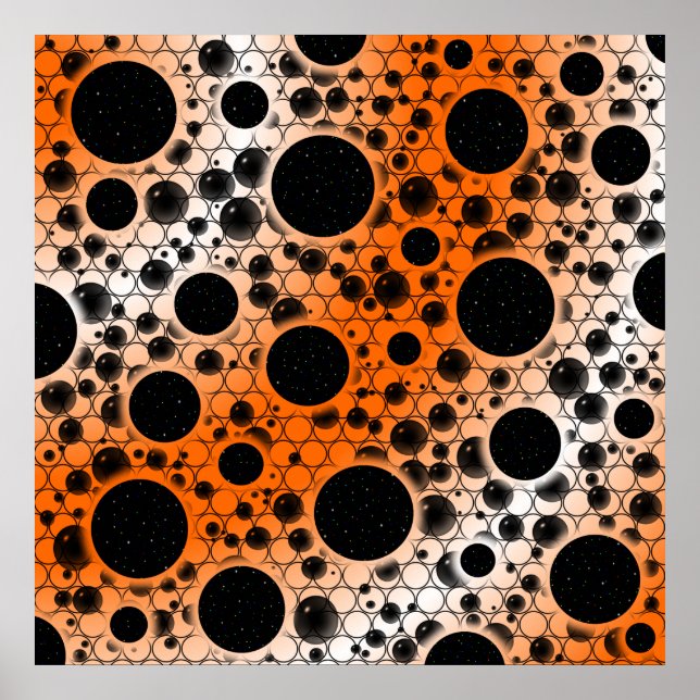 Poster Space Bubble Spots - White/Orange (Frente)