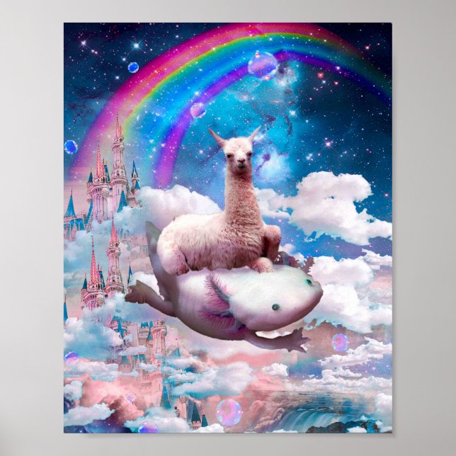 Poster Space Llama Riding Axolotl - Arco-íris (Frente)