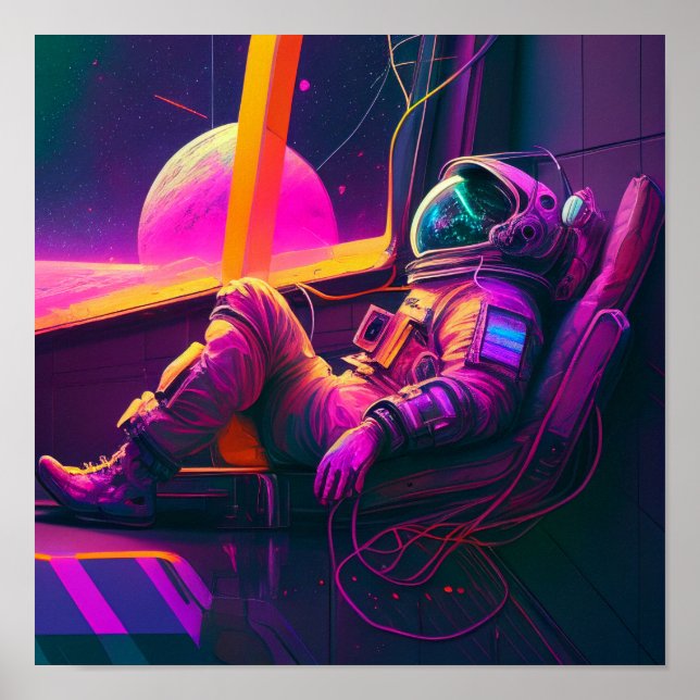 Poster "Space Lounge" - Arte Neon Futurística (Frente)