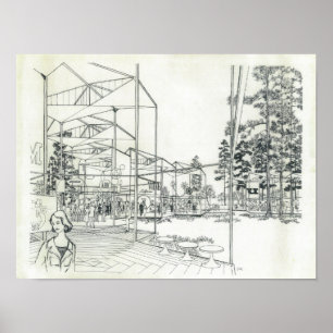 Pôster Space Needle Aerial Concept Drawing
