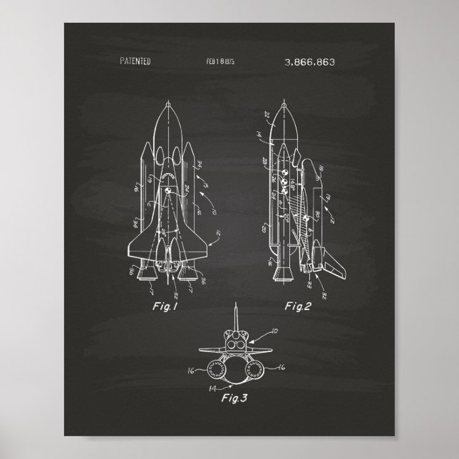 Pôster Space Shuttle 1975 Patent Art - Chalkboard (Frente)
