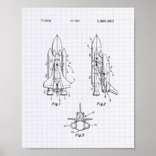 Poster Space Shuttle 1975 Patent Art - Lined Peper