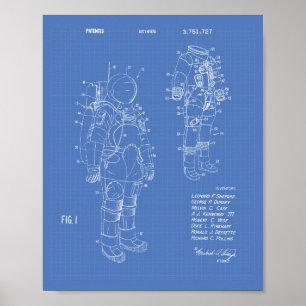 Poster Space Suit 1973 Patent Art - Blueprint