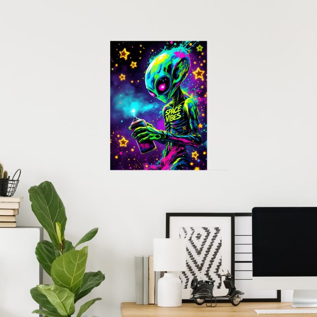 Poster Space Vibes Alienígena Neon (Escritório em casa)