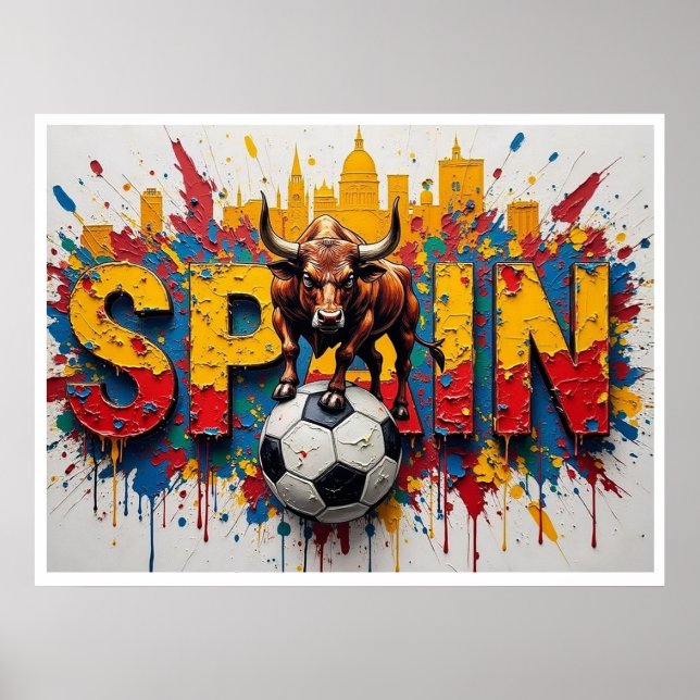 Poster Spain Football Citiscape Oil Painting Style Art (Frente)