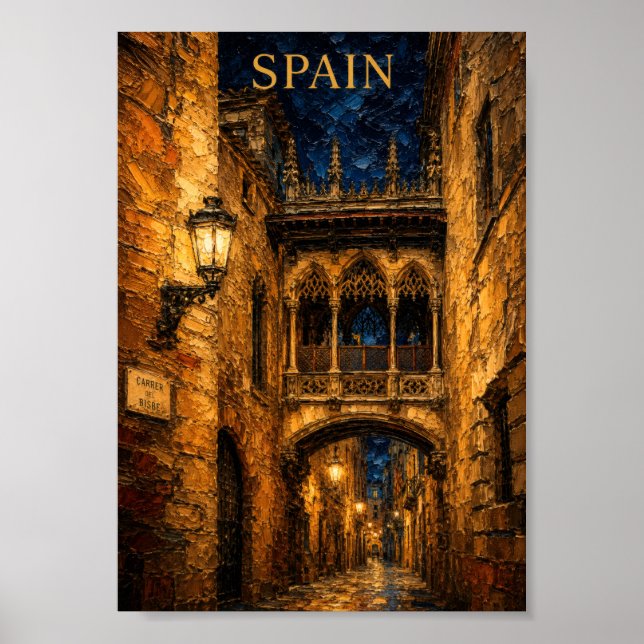 Poster Spain: Romantic Gothic Quarter Art Souvenir (Frente)