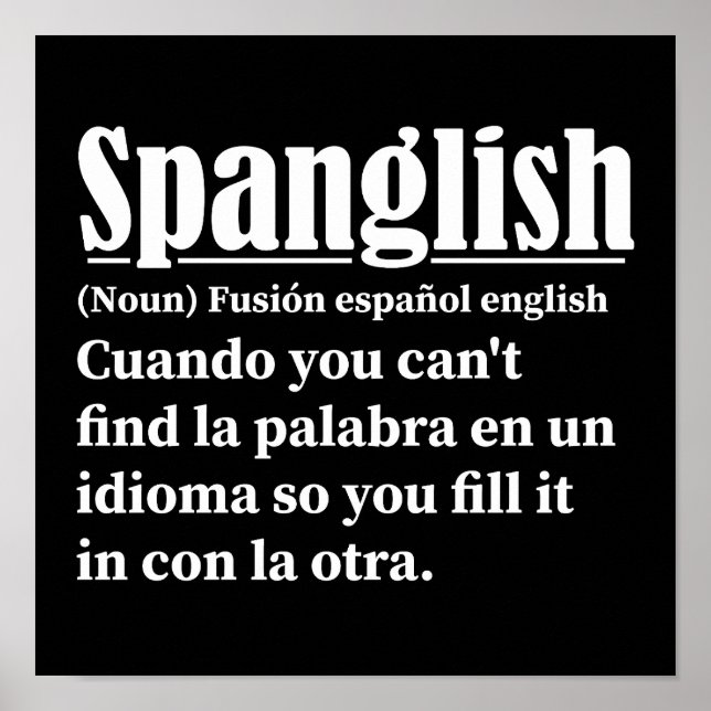 Poster Spanglish Funny Definition espanhol inglês (Frente)