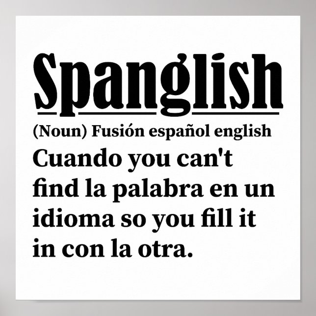 Poster Spanglish Funny Definition espanhol inglês (Frente)