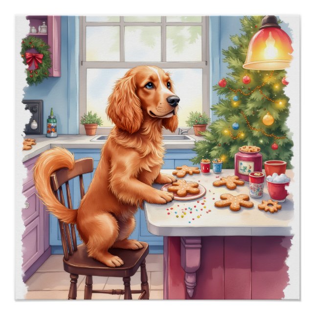 Pôster Spaniel Cocker Fofo de Natal Assando Biscoitos (Frente)