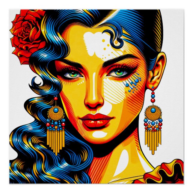 Pôster Spanische Schönheit - Pop Farben Portrait (Frente)