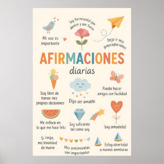 Poster Spanish Affirmations , Therapy Office Decor.School