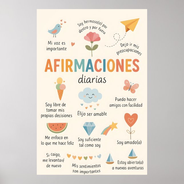 Poster Spanish Affirmations , Therapy Office Decor.School (Frente)