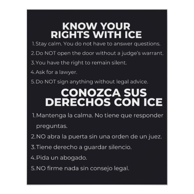 Pôster Spanish and English Know Your Rights ICE (Frente)
