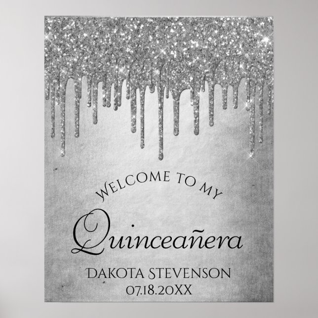 Poster Sparkle Dripe Quinceanera | Fita Diamante De Prata (Frente)