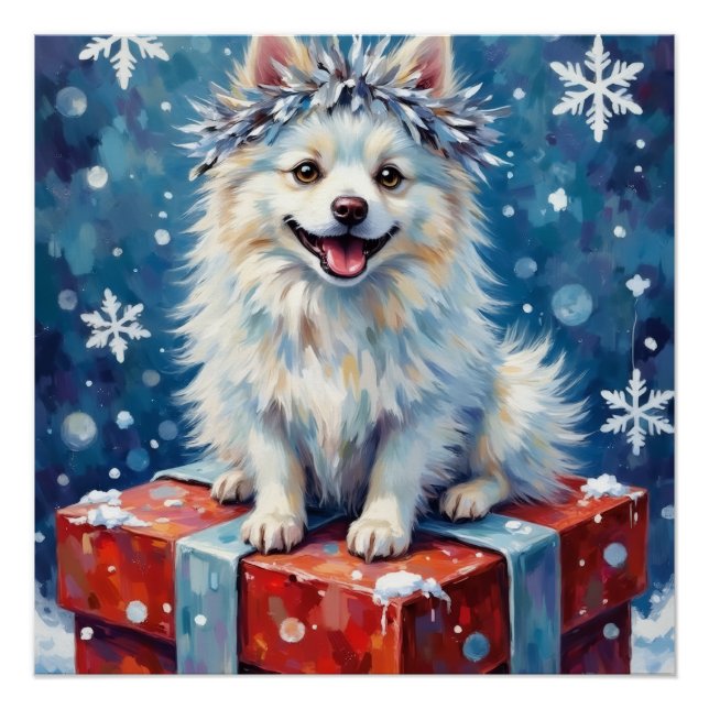 Pôster Sparkling American Eskimo Dog Festive Gift Cushion (Frente)