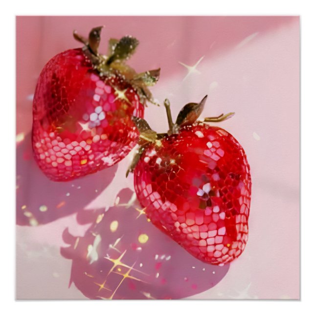 Pôster Sparkly Twin Disco Strawberries Pink Aesthetic  (Frente)
