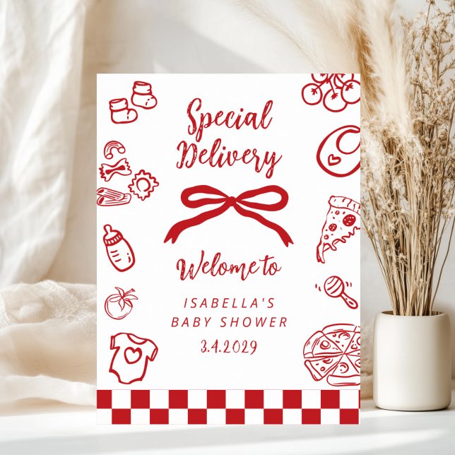Poster Special Delivery Pizza Baby Shower Welcome (Criador carregado)