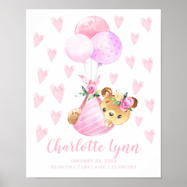 Poster Special Delivery Stork Bear Baby Stats (Frente)