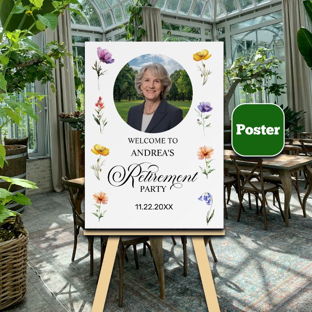 Poster Special Photo Elegant Floral Retirement Party  (Criador carregado)