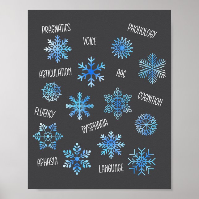 Poster Speech Therapy Snowflake Winter Vocabulary Theme F (Frente)