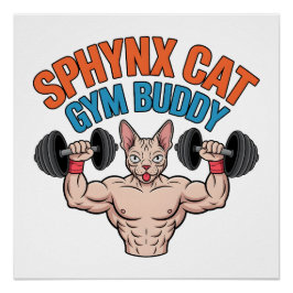 Pôster Sphynx Cat Gym Buddy Muscular Cartoon Art