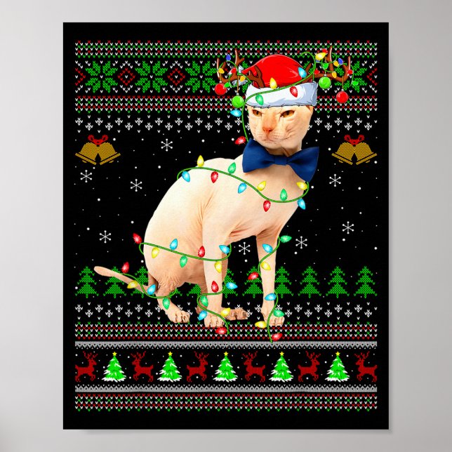 Poster Sphynx Cat Ugly Christmas Sweaters Holiday Santa C (Frente)