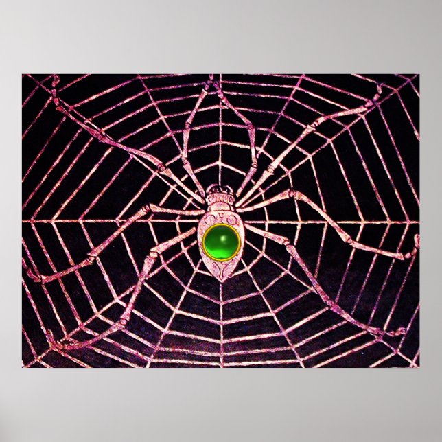 Poster SPIDER E WEB Green Emerald Gemstone Black (Frente)