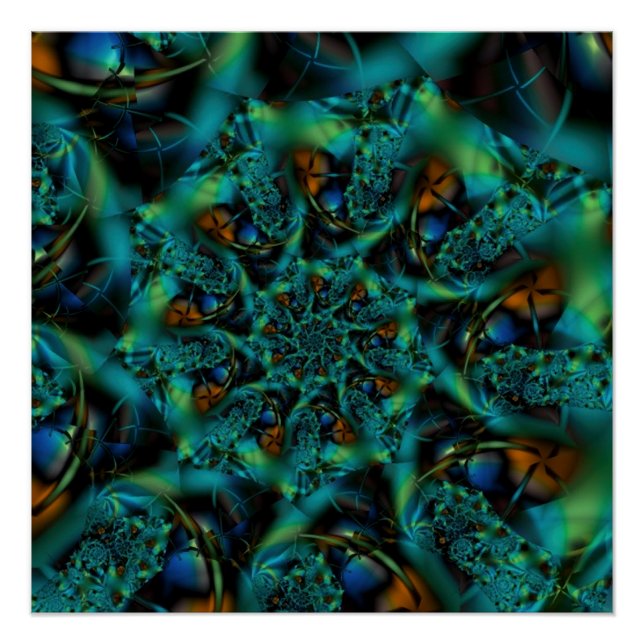 Pôster Spike | Arte Fractal Azul e Verde (Frente)