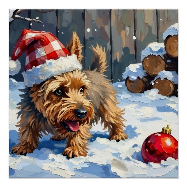 Pôster Spirited Cairn Terrier Dog Digging for Christmas T (Frente)