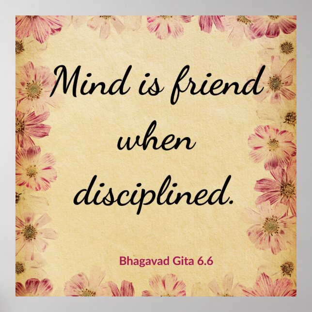 Poster Spiritual Beige Pink Gita Disciplined Mind Print (Frente)