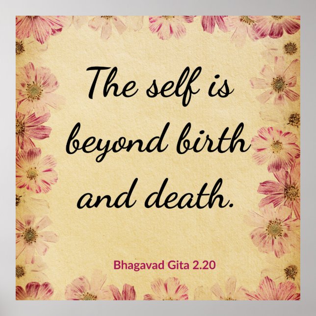 Poster Spiritual Beige Pink Gita Self Beyond Birth Floral (Frente)