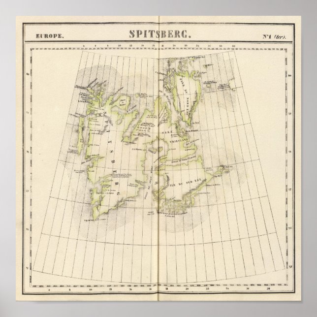 Poster Spitsbergen, Mapa da Noruega (Frente)