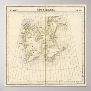 Poster Spitsbergen, mapa de Noruega