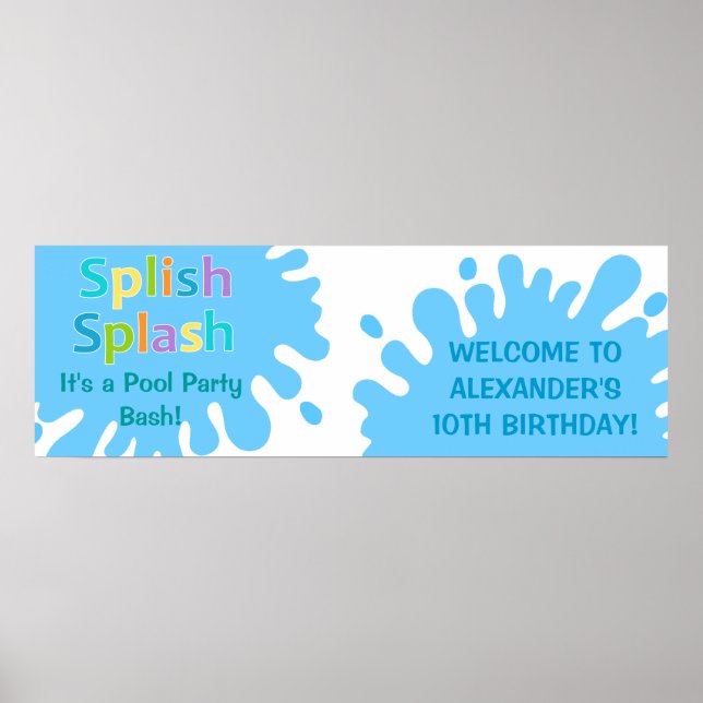 Pôster Splash Splash Piscina Party Boy Birthday Banner (Frente)
