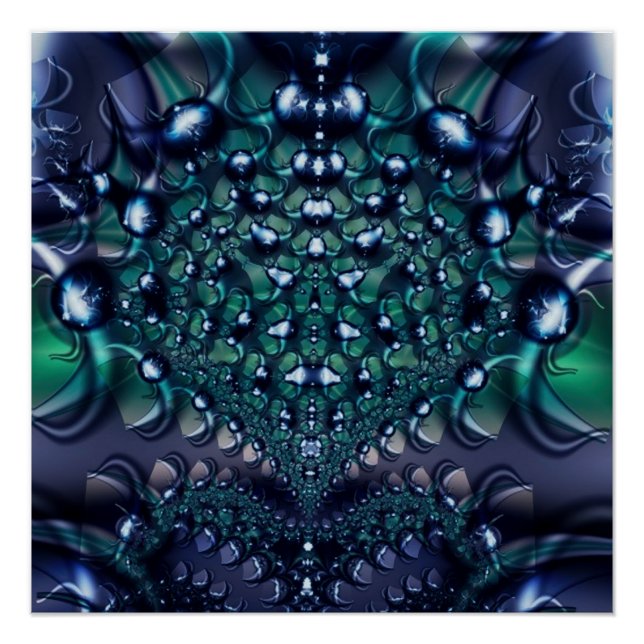 Pôster Splatter | Arte Fractal Roxa e Verde (Frente)
