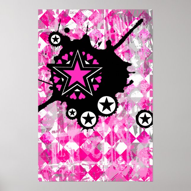 Poster Splatter Estrelado Rosa (Frente)
