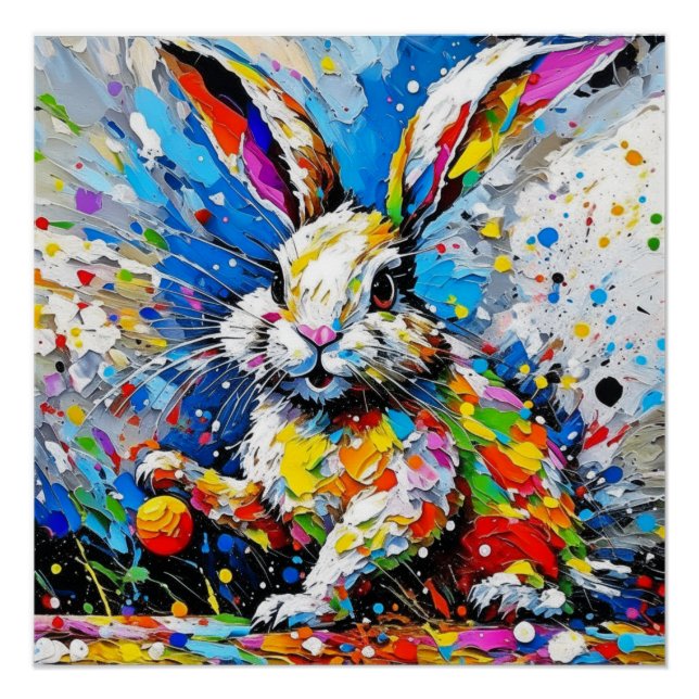 Pôster Splatter Palette Easter Bunny com Ovos (Frente)